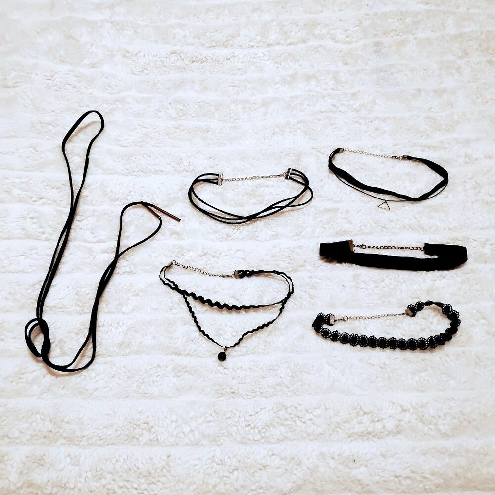 6pc black choker necklace pack